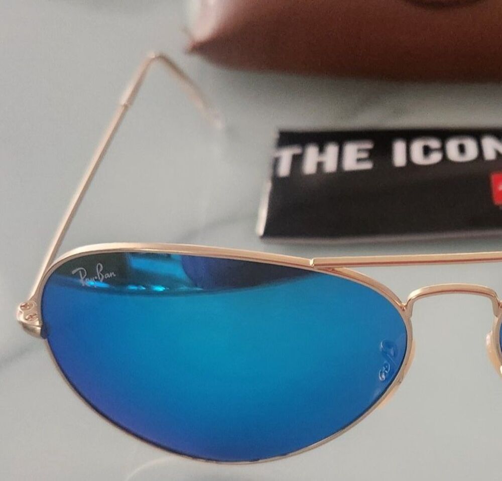 RAY-BAN RB3025 Aviator Gold Metal Frame Blue Mirror Lenses 58mm size - Picture 2 of 9